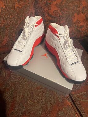 Ari Jordan 13 White and Red Retro High-Top Sneakers